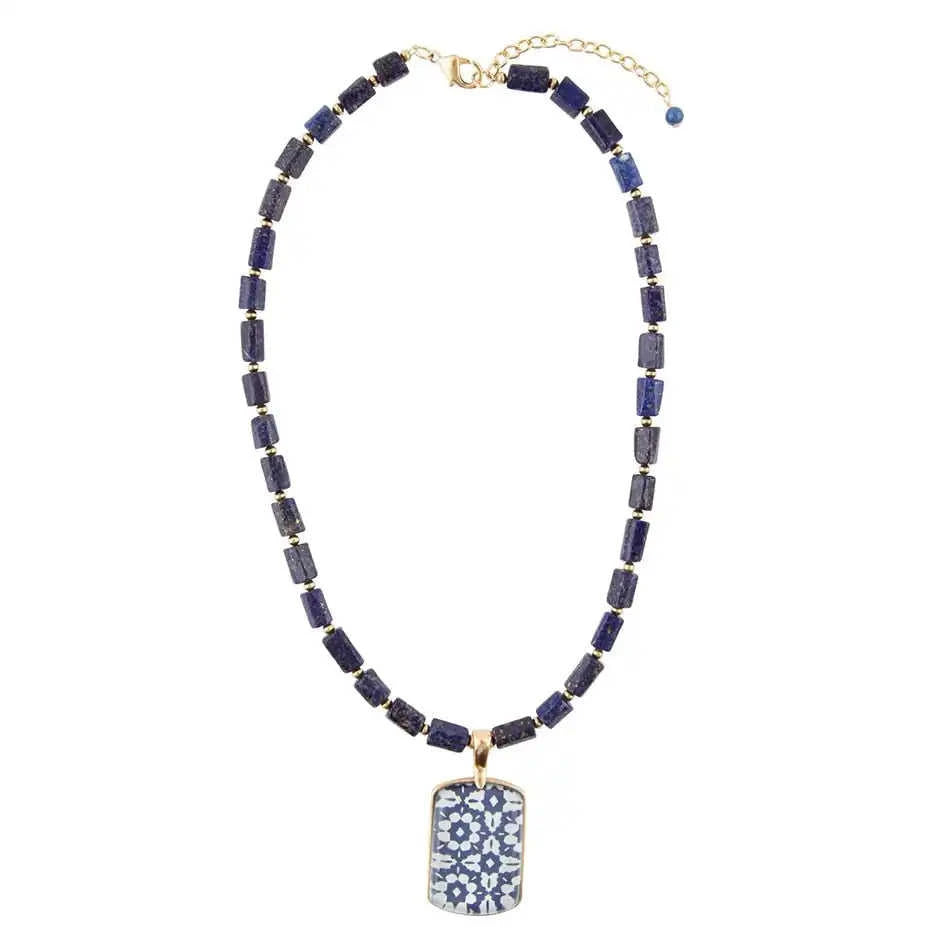 Santorini Cobalt Blue Lapis Golden Necklace Eco My Home Necklaces Barse Jewelry ecomyhome.store United States