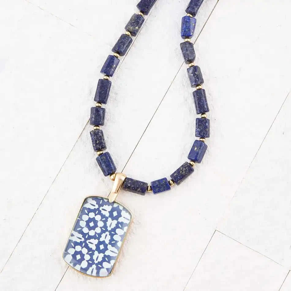 Santorini Cobalt Blue Lapis Golden Necklace Eco My Home Necklaces Barse Jewelry ecomyhome.store United States