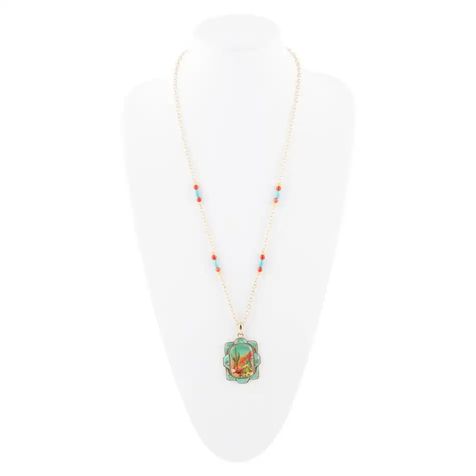 Scenic Sedona Desert Blue Turquoise Golden Pendant Necklace