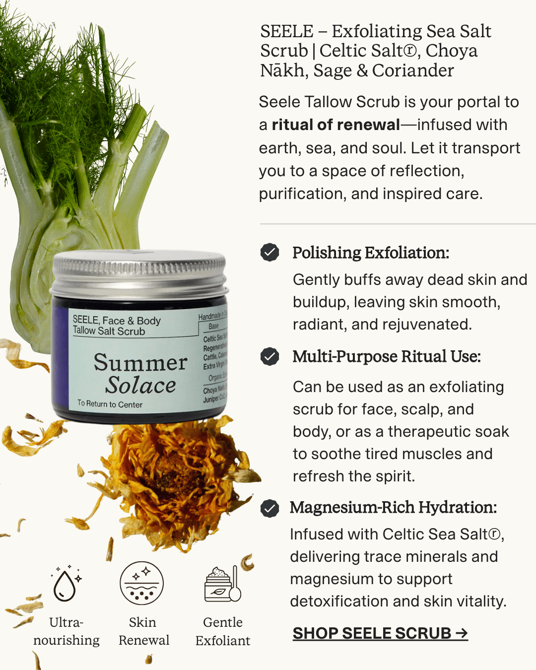 SEELE – Exfoliating Sea Salt Scrub | Celtic Salt®, Choya Nākh, Coriander & Pearl Extract