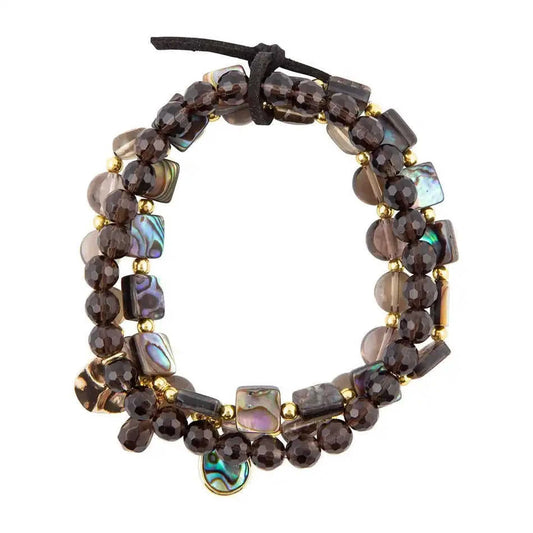 Sepia Sea Black Smoky Quartz and Blue Abalone Bracelet Set Eco My Home Bracelets Barse Jewelry ecomyhome.store United States