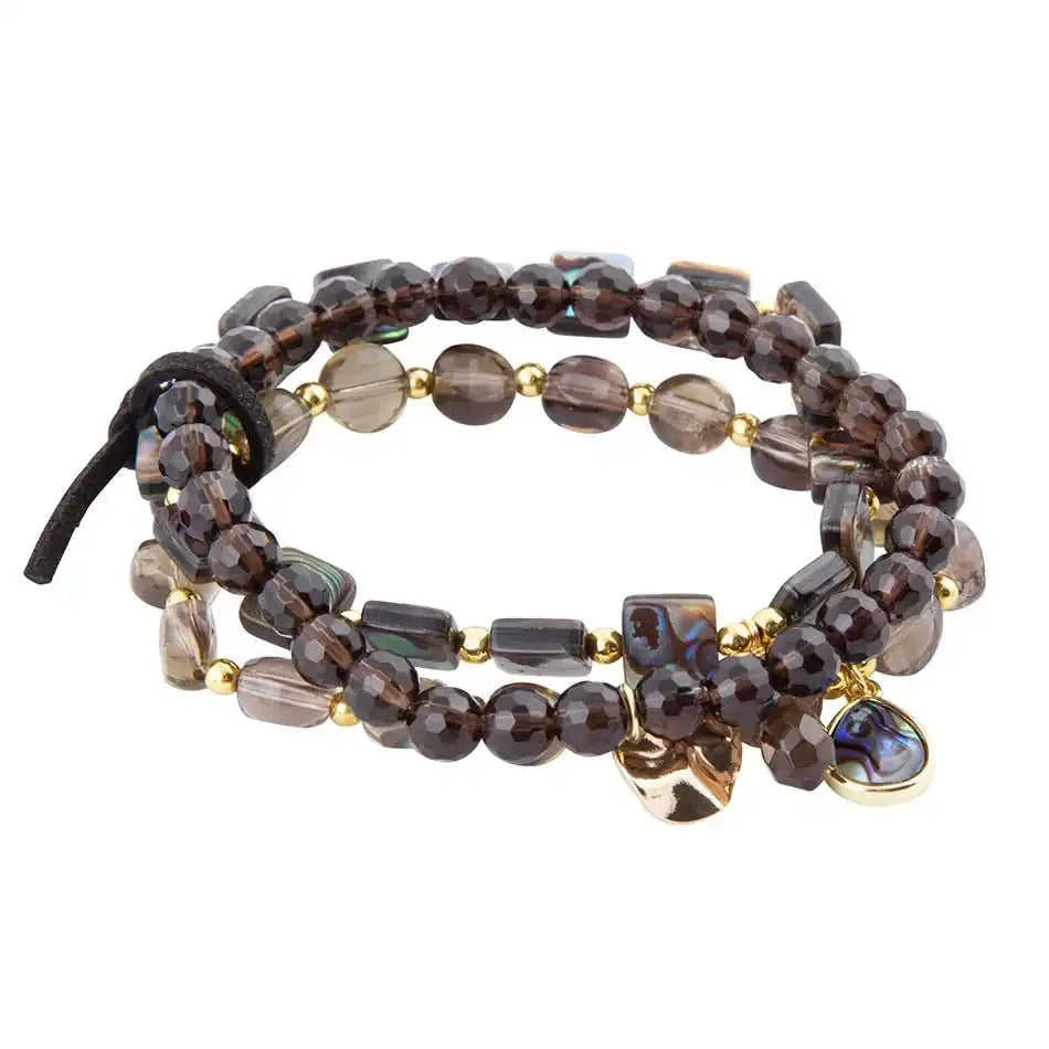 Sepia Sea Black Smoky Quartz and Blue Abalone Bracelet Set Eco My Home Bracelets Barse Jewelry ecomyhome.store United States