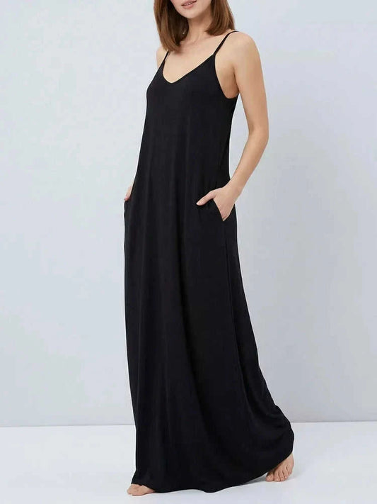 Sleeveless V-Neck Maxi Dress with Pockets Eco My Home Dress Salty Season LLC ecomyhome.store United States