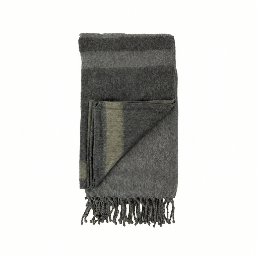Handwoven Alpaca Throw Blanket | Storm Gray & Olive | Kallpa Collection