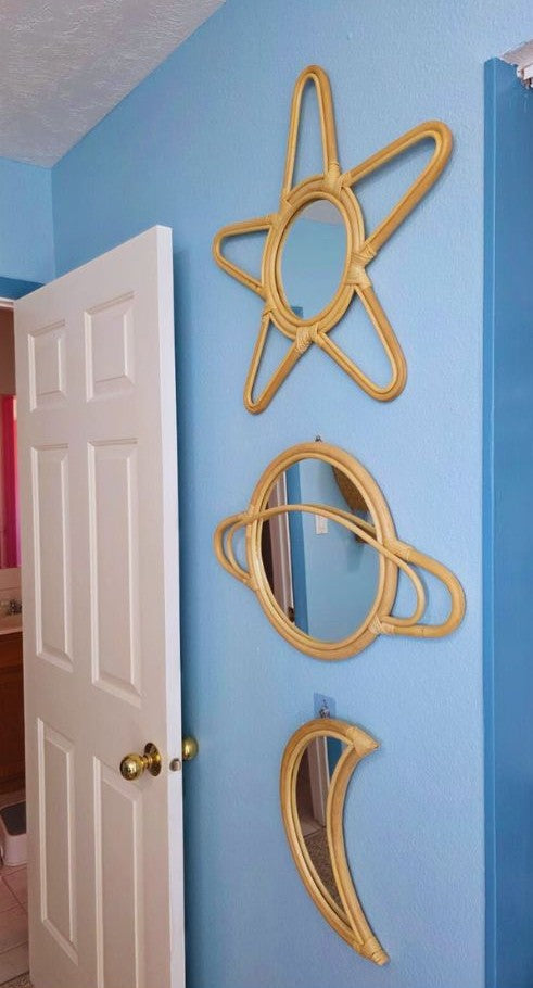 Rattan Saturn Mirror | Boho Nursery Wall Decor | Handmade Natural Rattan Mirror for Kids Room | Eco-Friendly Montessori Wall Art