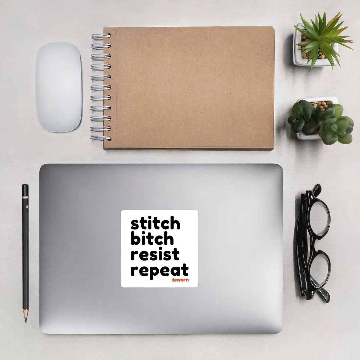 Stitch Bitch Resist Repeat Bubble-free 4" square sticker Eco My Home  Darn Good Yarn ecomyhome.store United States