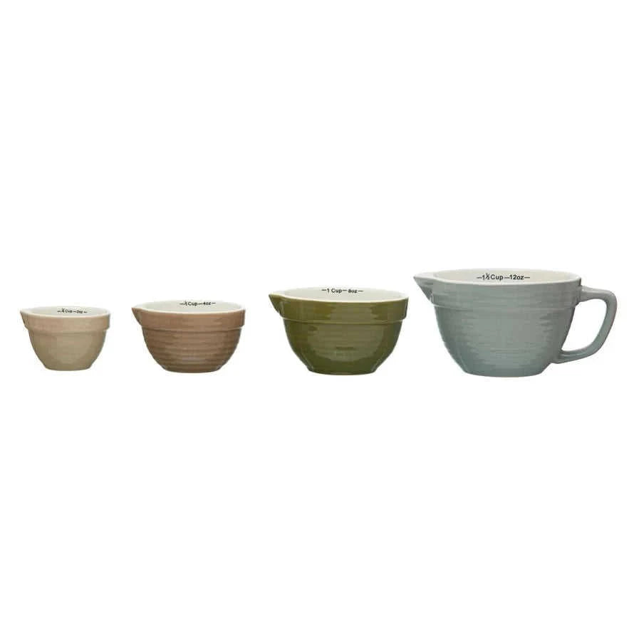 Stoneware Batter Bowl Measuring Cups – Set of 4, Multi-Color Eco My Home Kitchen Accessories White Cliff Studio ecomyhome.store United States
