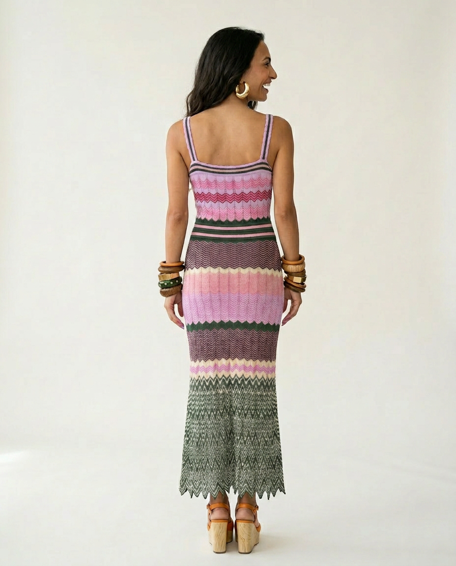 Vibrant Knitted Geometric Maxi Dress