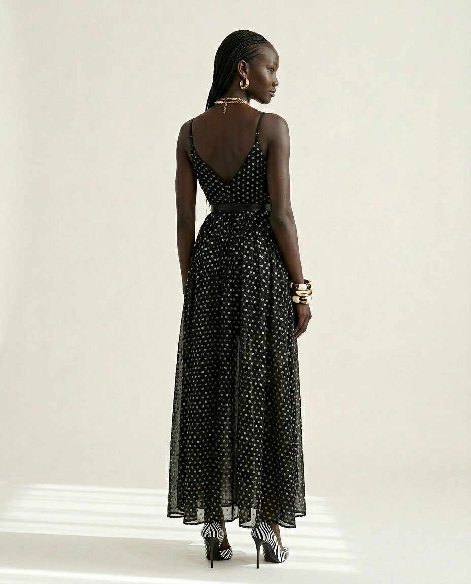 Audacious Polka Dot Mesh Maxi Dress