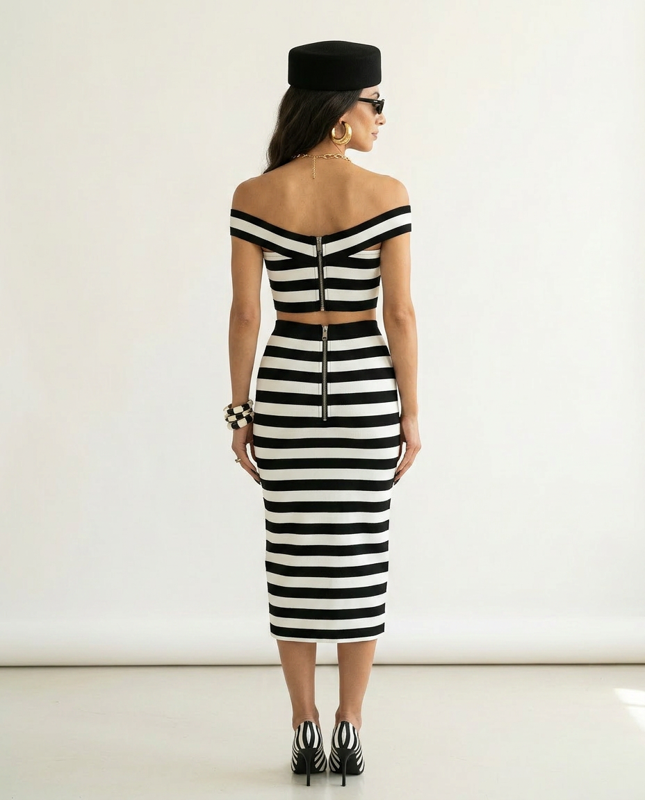 Confident Striped Button Two-Piece Set