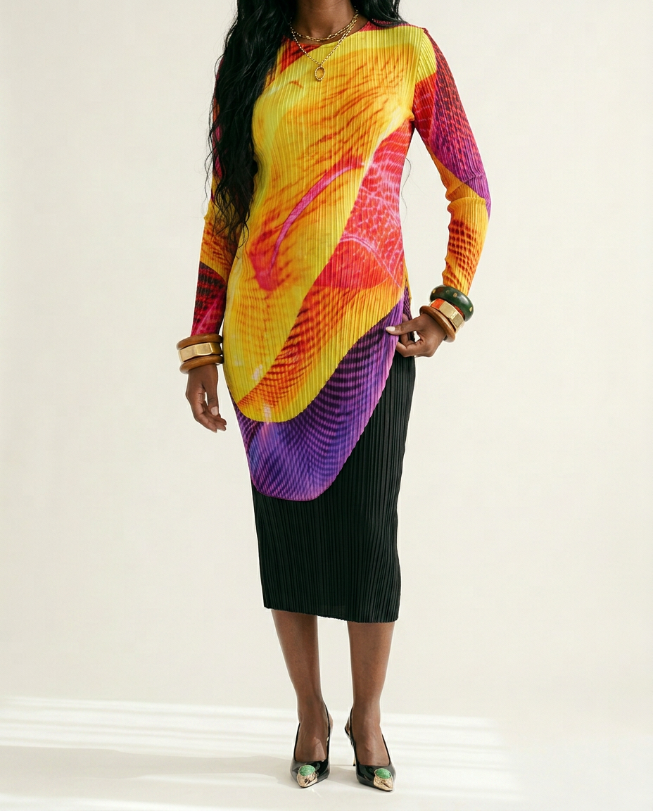 Vibrant Pleated Printed Maxi Dress