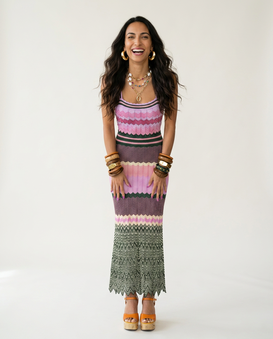 Vibrant Knitted Geometric Maxi Dress