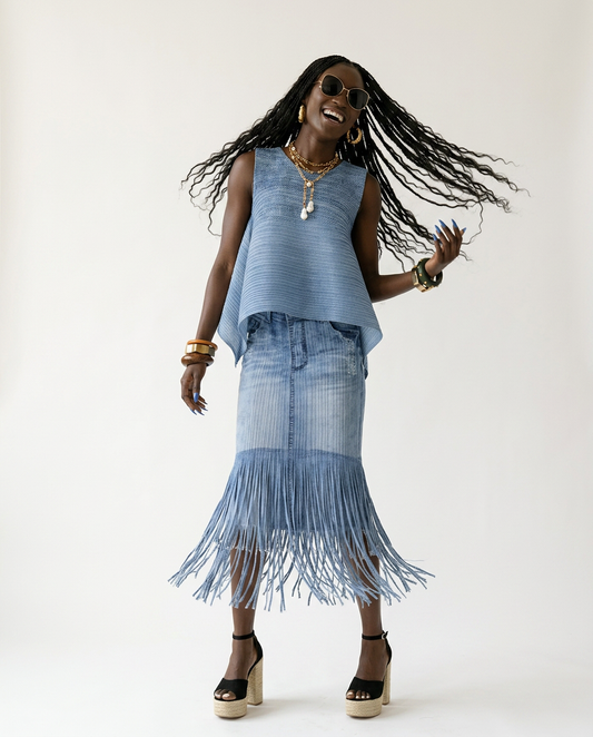 Wild Heart Denim Fringe Two-Piece Set
