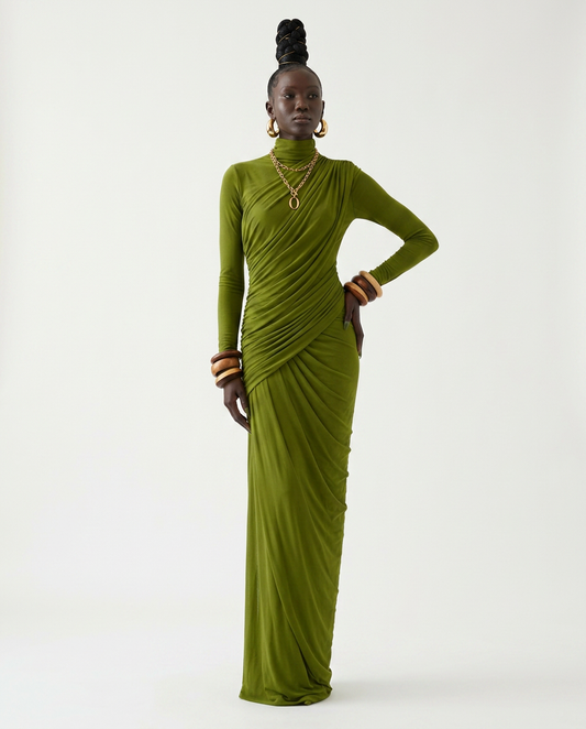 Majestic Draped Long Sleeve Maxi Dress