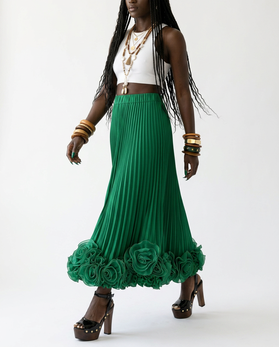 Radiant Pleated Floral Maxi Skirt