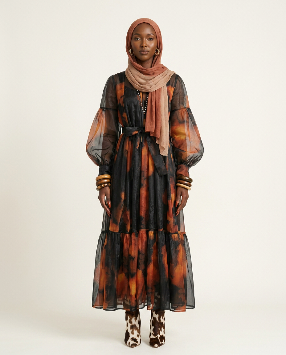 Magnetic Printed Colorblock Maxi Dress