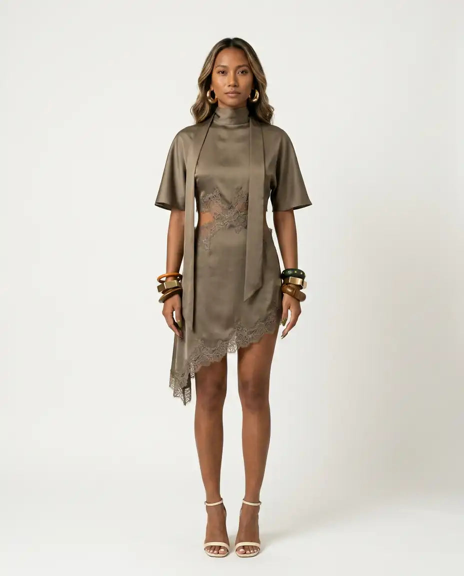 Audacious Scarf Collar Mini Dress