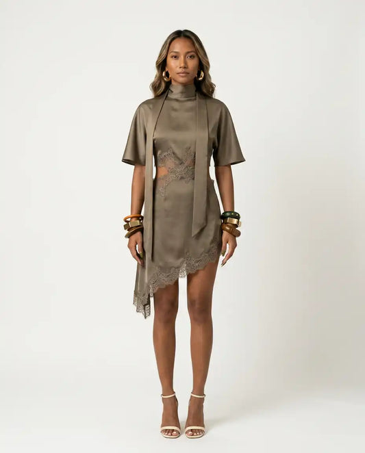 Audacious Scarf Collar Mini Dress