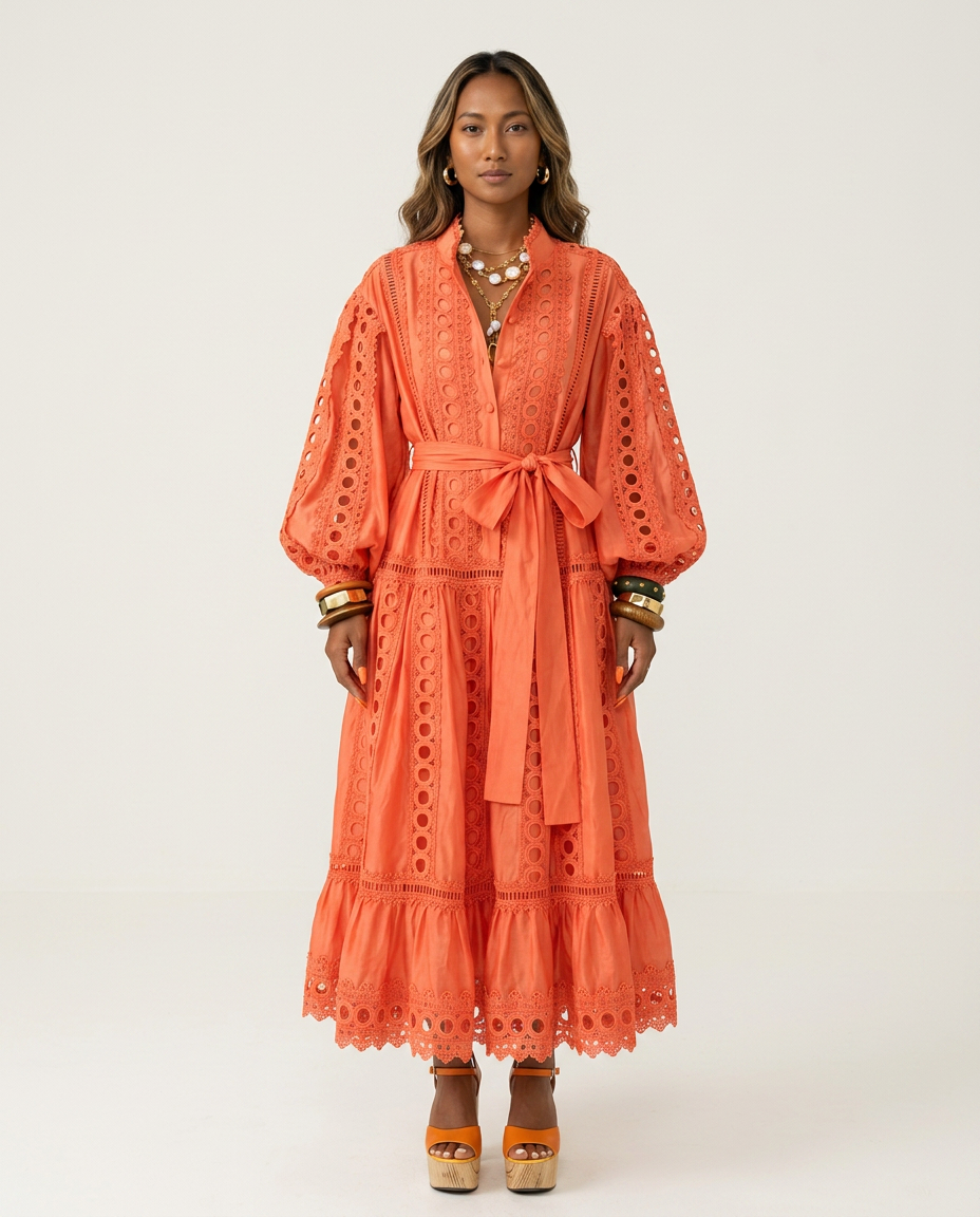Graceful Lace Lantern Sleeve Dress
