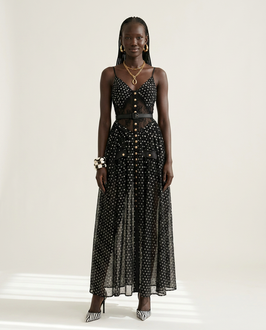 Audacious Polka Dot Mesh Maxi Dress