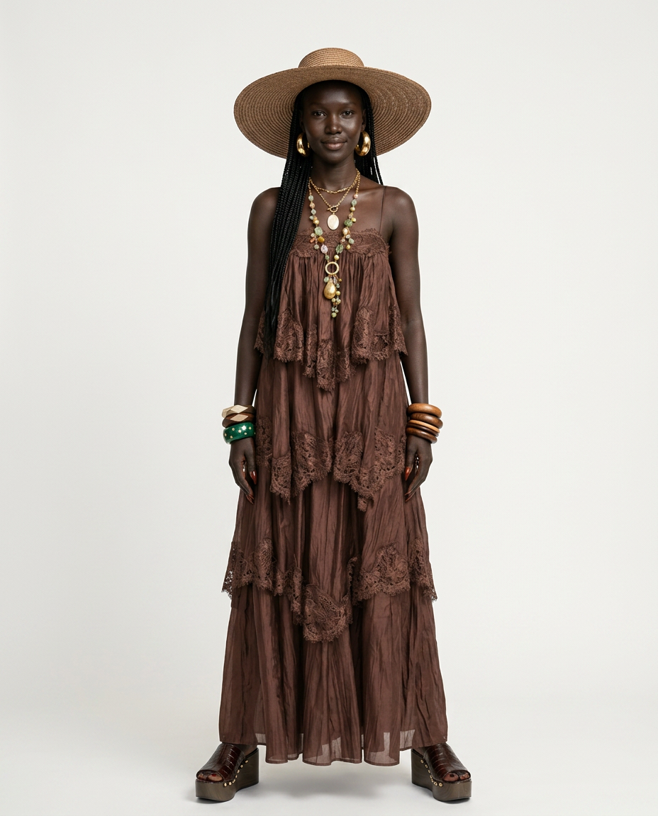 Divine Embroidered Tiered Maxi Dress