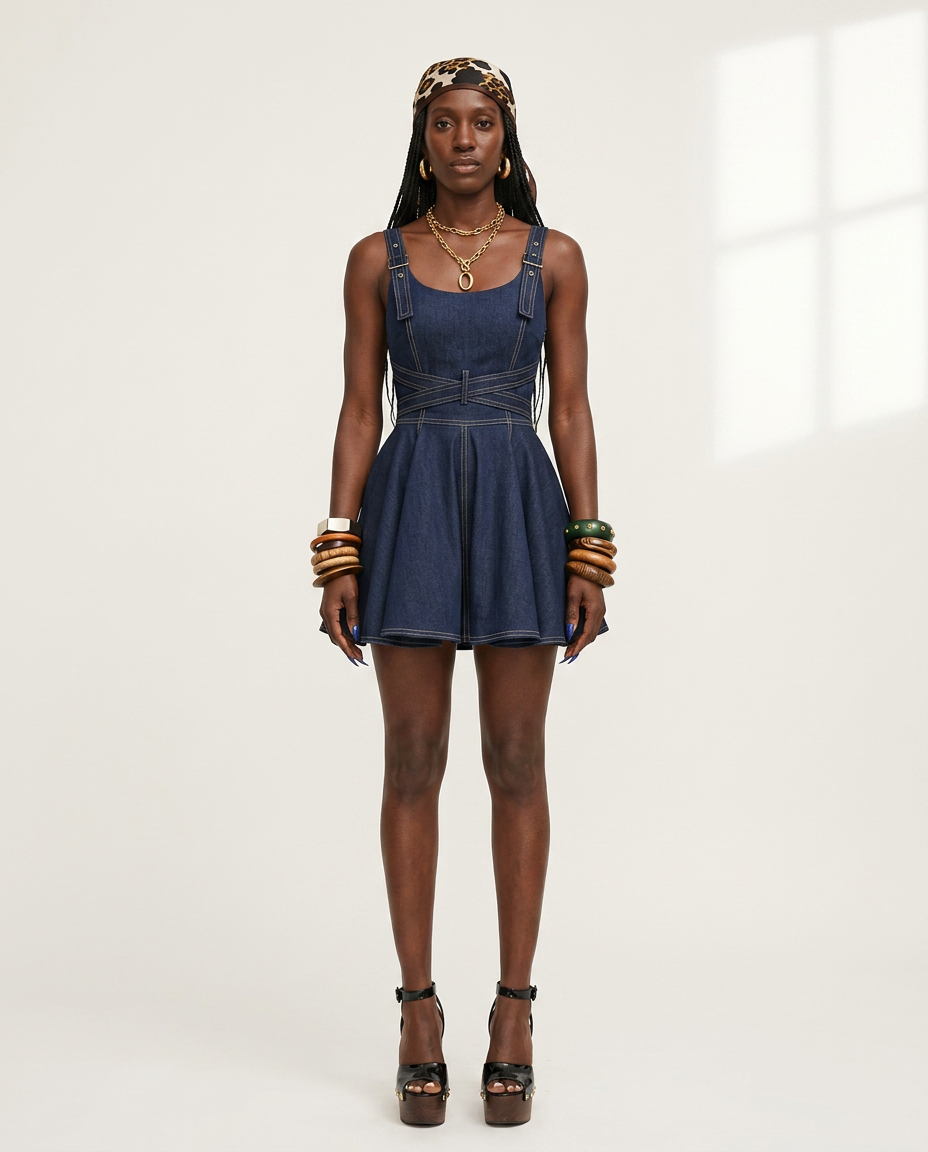 Daring Denim Flared Mini Dress