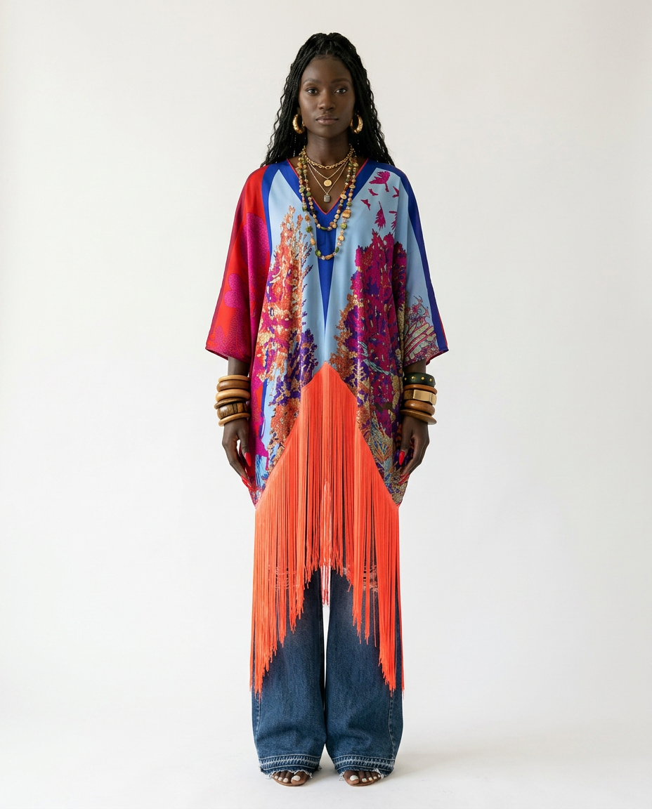 Spirited Tassel Print Maxi Kaftan
