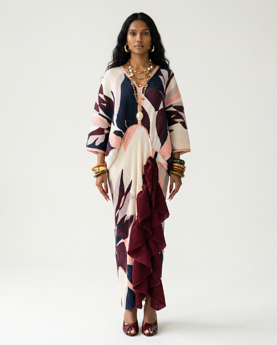 Ethereal Pleated Ruffle Maxi Kaftan