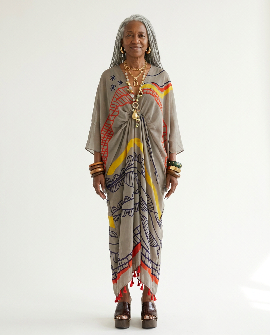 Wanderlust Graffiti Print Tassel Kaftan