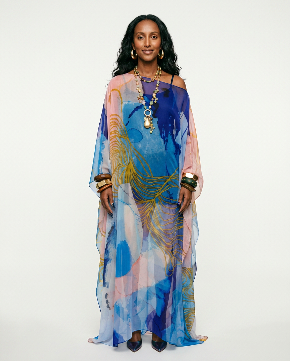 Boundless Tulle Printed Kaftan