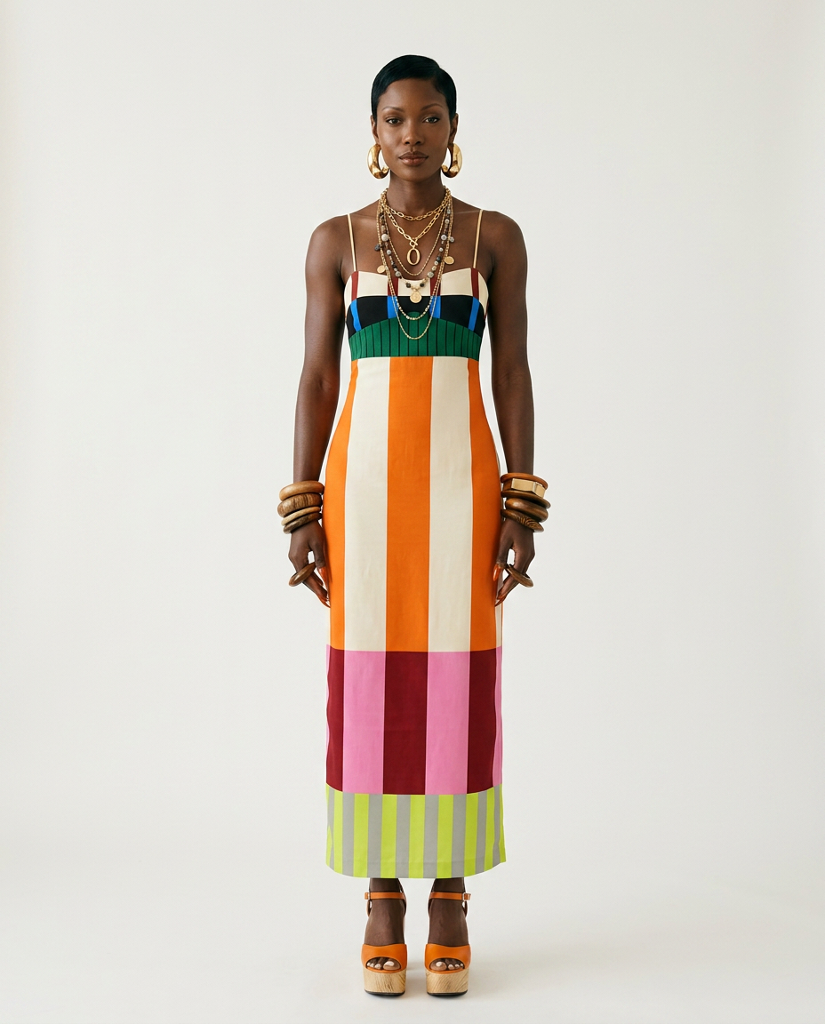 Vibrant Striped Bodycon Maxi Dress