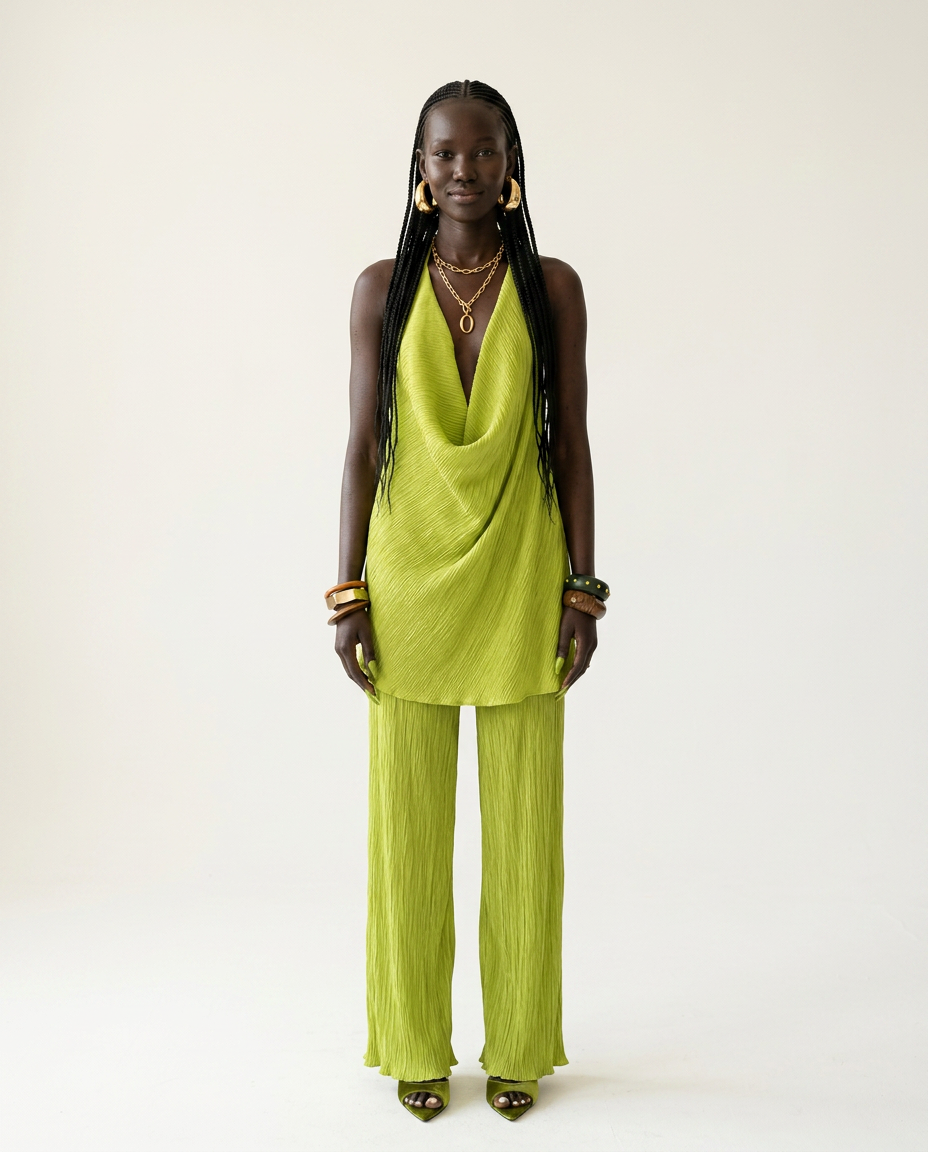 Vibrant Halter Wide-Leg Two-Piece Set