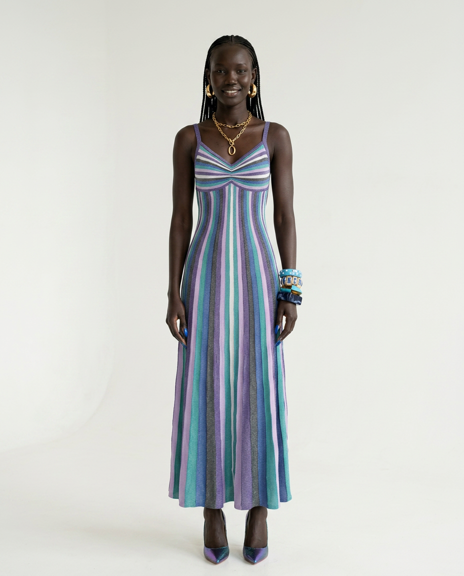 Vibrant Striped Knit Midi Dress