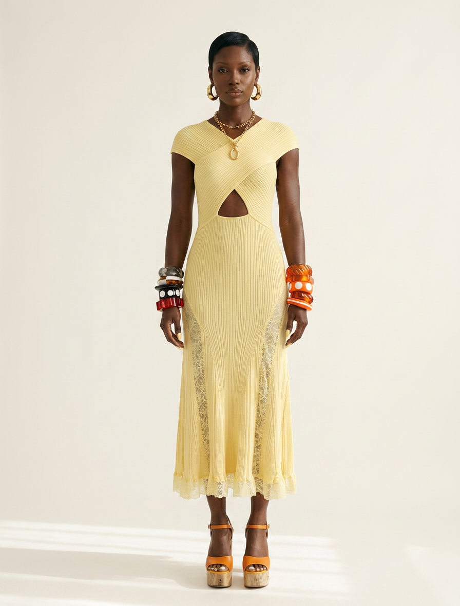 Radiant Knit Lace Midi Dress