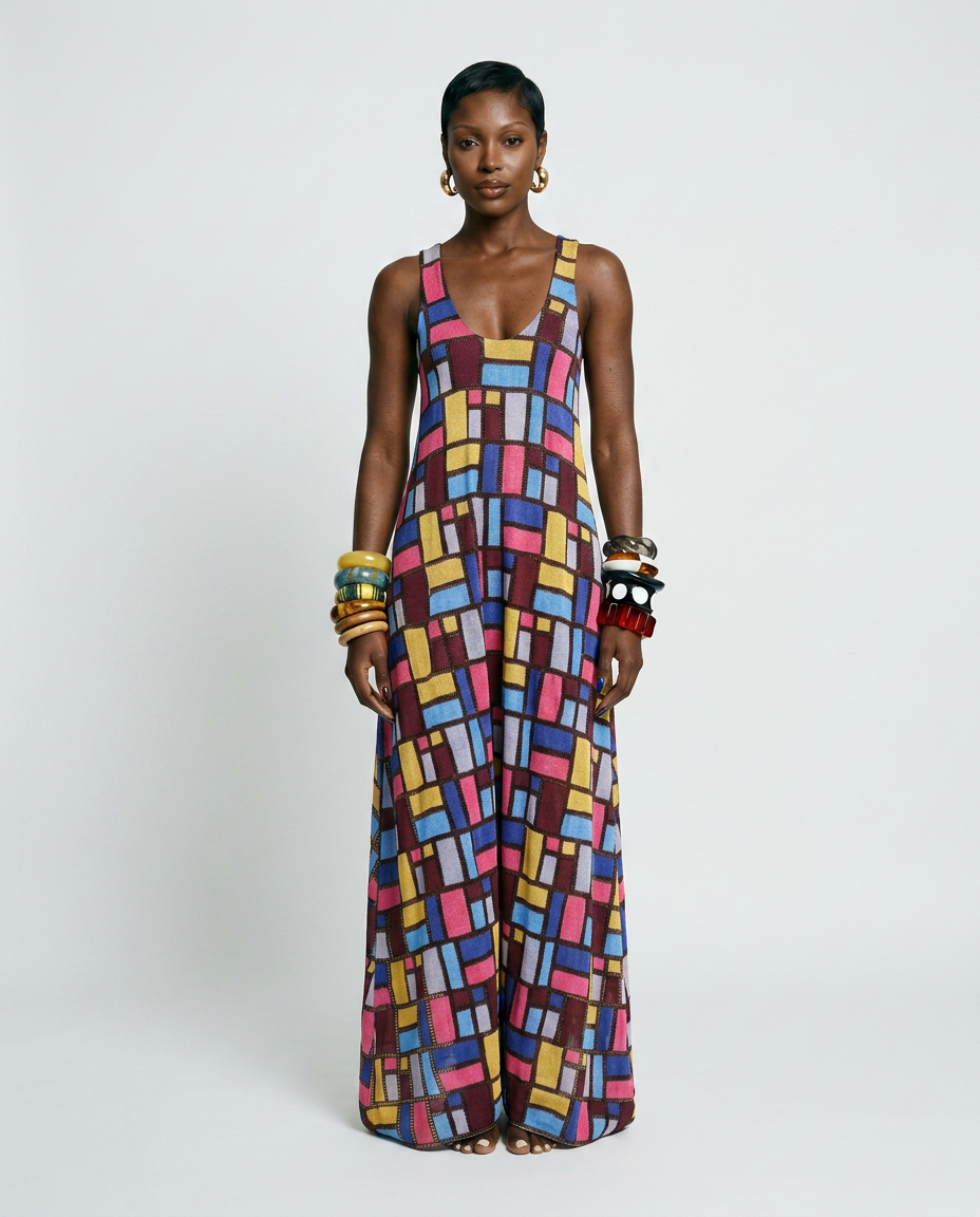 Vibrant Geometric Print Maxi Dress