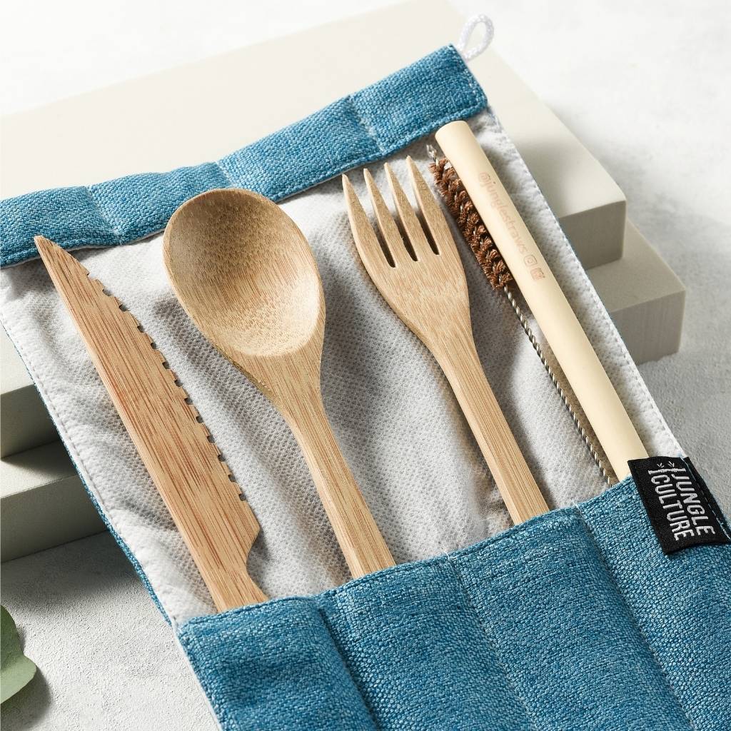 Bamboo Cutlery Set (Red Bag)