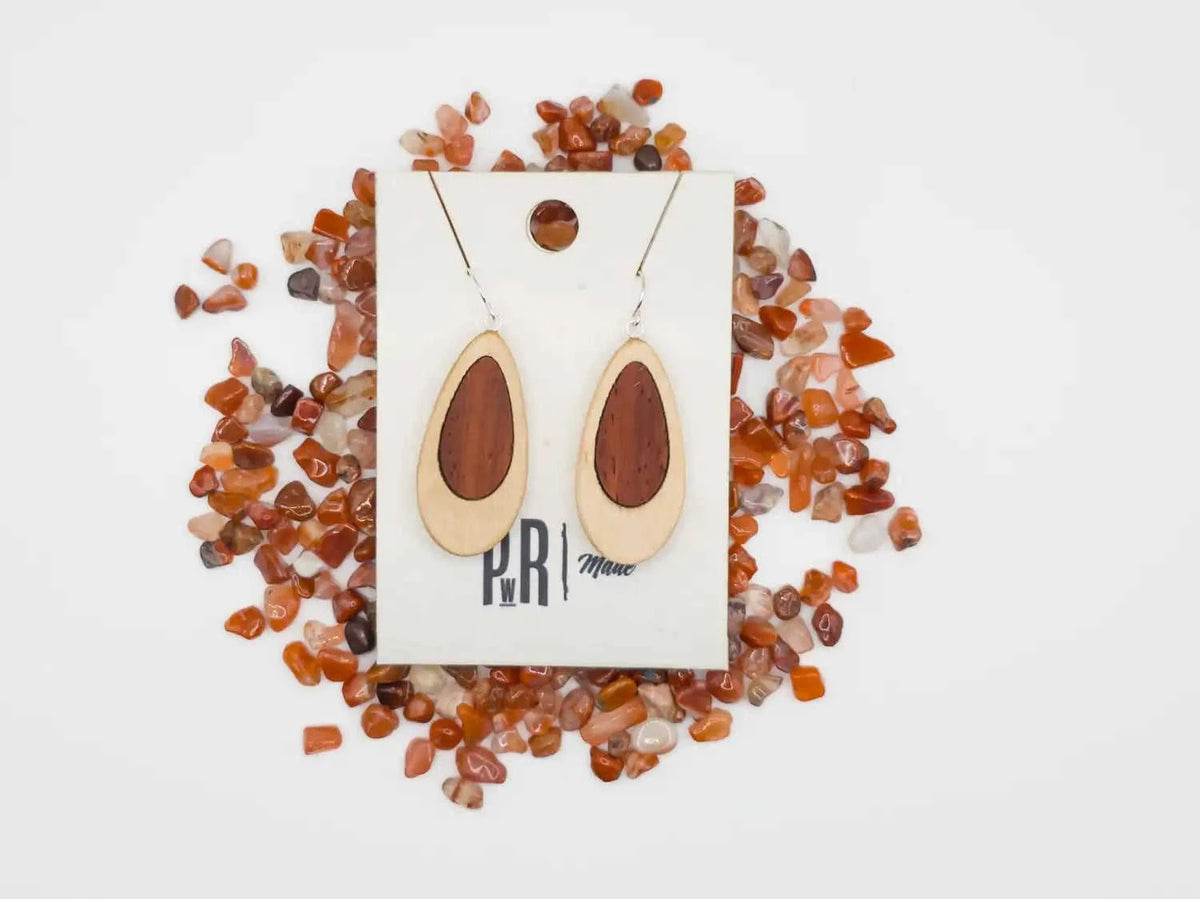 Teardrop Inlay Wooden Earrings | Maple and Paduk Eco My Home Earrings PRW Made ecomyhome.store United States