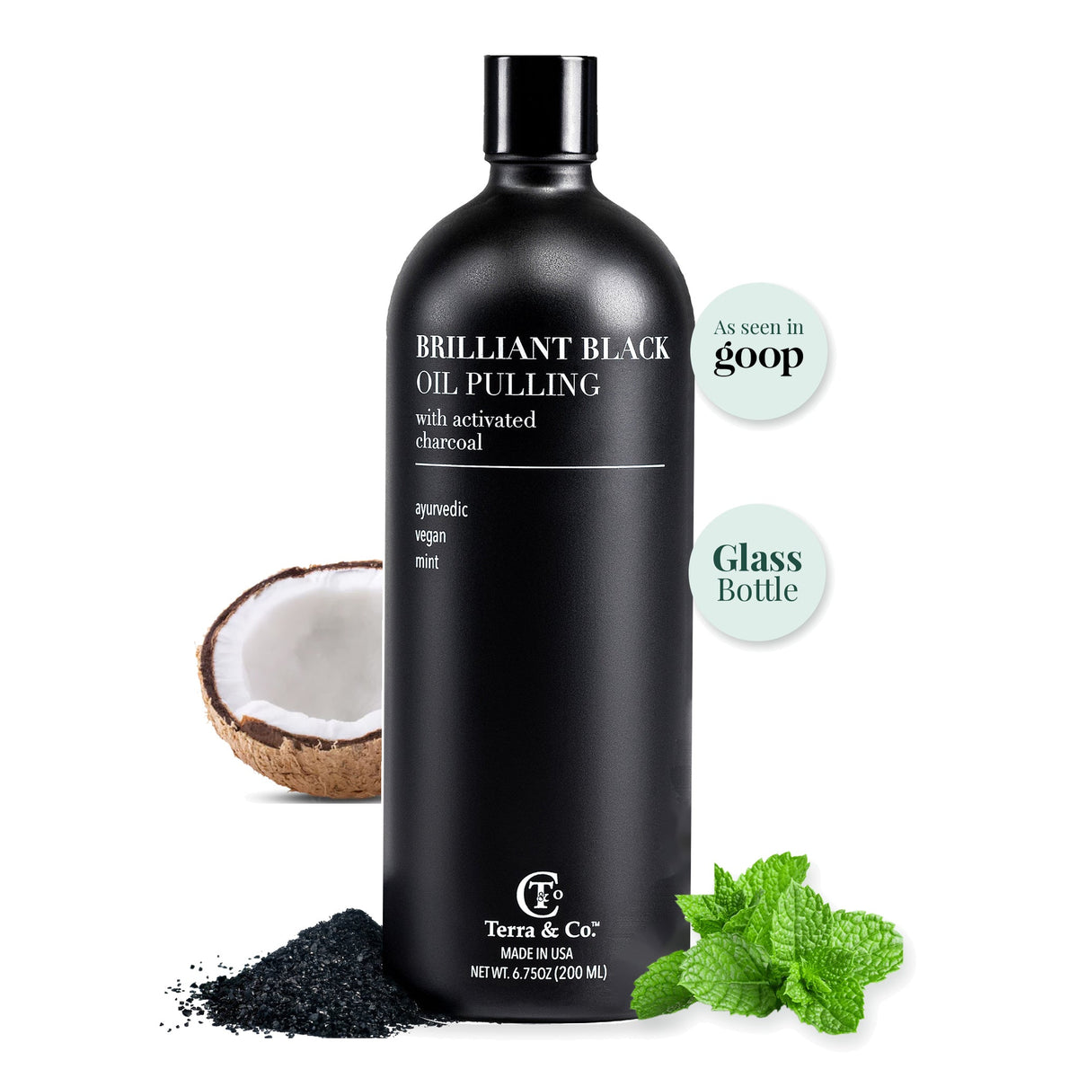 Brilliant Black® Oil Pulling – Charcoal Ayurvedic Rinse for Teeth Whitening & Fresh Breath, 6.75 oz
