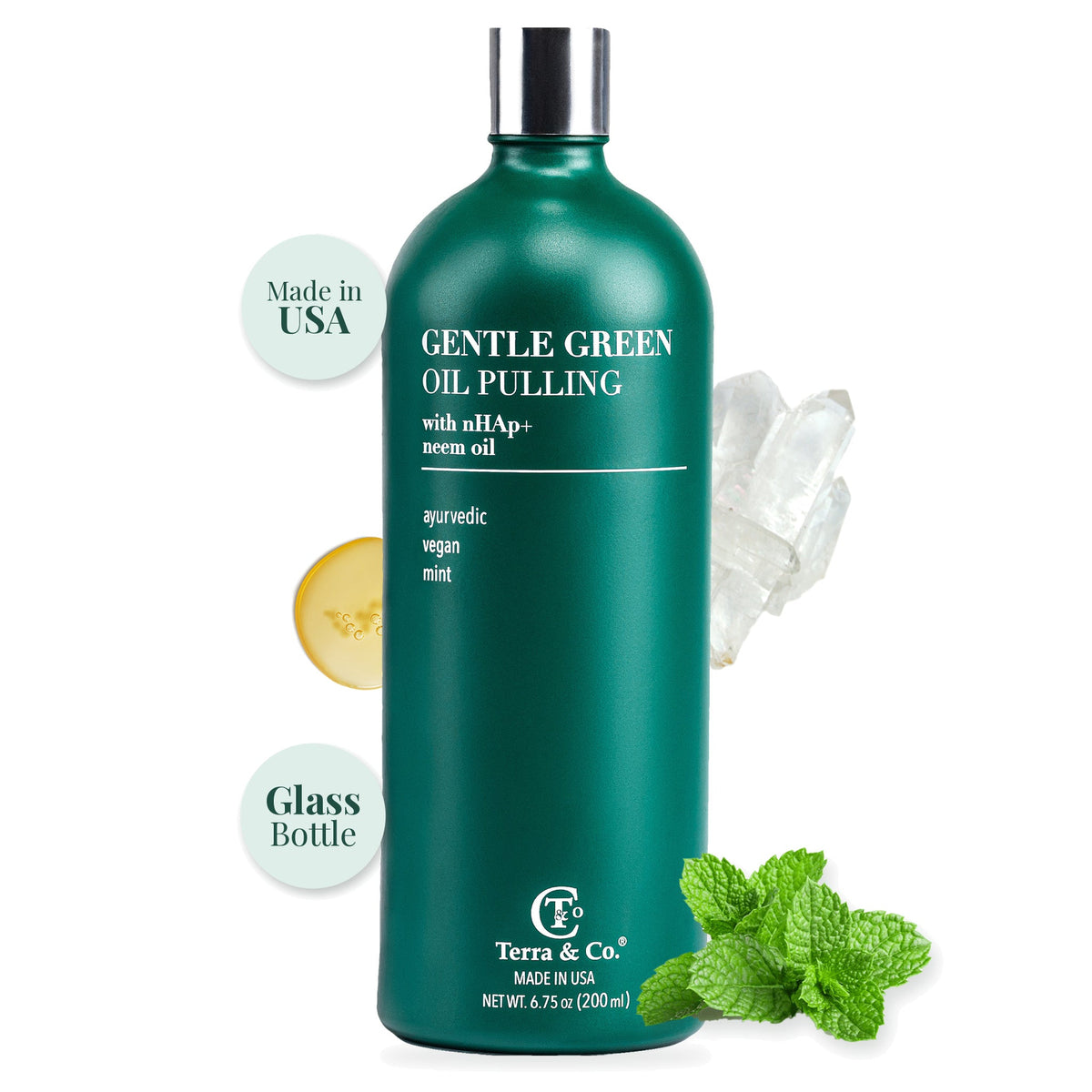 Gentle Green® Oil Pulling – Ayurvedic Neem, Moringa, Hemp Seed & Coconut Oil Rinse for Fresh Breath, 6.75 oz