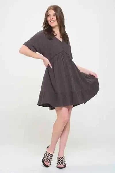 Textured Button‑Down V‑Neck Mini Dress Eco My Home Dress Salty Season LLC ecomyhome.store United States