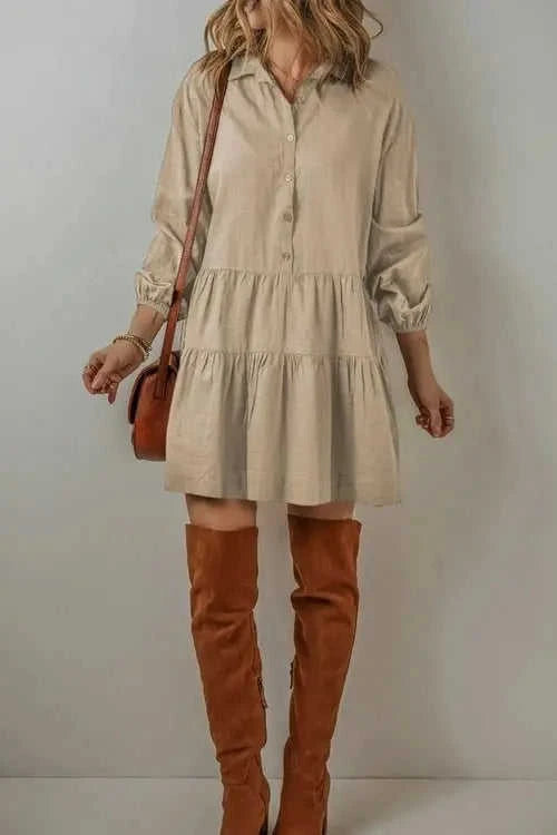 Tiered Balloon Sleeve Dress with Collared Neck Design Eco My Home Dress Salty Season LLC ecomyhome.store United States