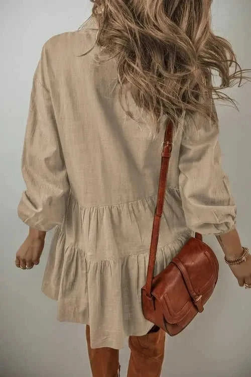 Tiered Balloon Sleeve Dress with Collared Neck Design Eco My Home Dress Salty Season LLC ecomyhome.store United States