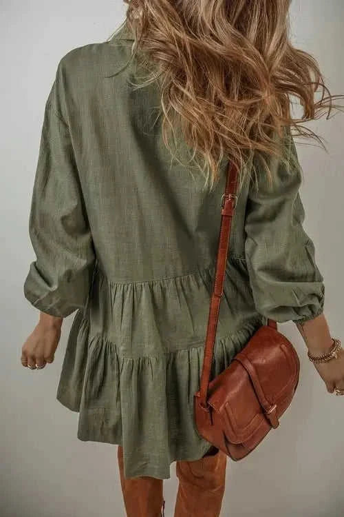 Tiered Balloon Sleeve Dress with Collared Neck Design Eco My Home Dress Salty Season LLC ecomyhome.store United States