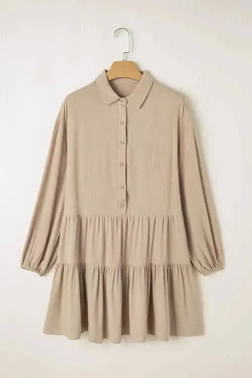 Tiered Balloon Sleeve Dress with Collared Neck Design Eco My Home Dress Salty Season LLC ecomyhome.store United States