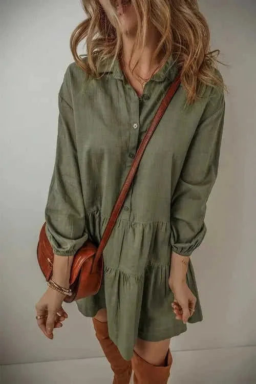 Tiered Balloon Sleeve Dress with Collared Neck Design Eco My Home Dress Salty Season LLC ecomyhome.store United States