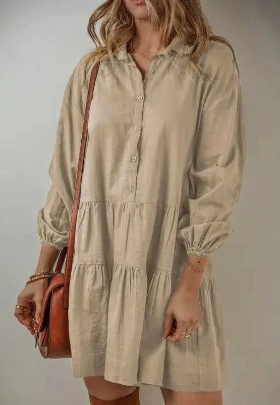 Tiered Balloon Sleeve Dress with Collared Neck Design Eco My Home Dress Salty Season LLC ecomyhome.store United States