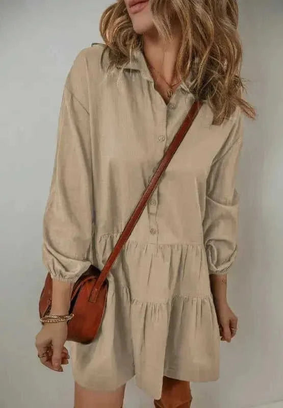 Tiered Balloon Sleeve Dress with Collared Neck Design Eco My Home Dress Salty Season LLC ecomyhome.store United States