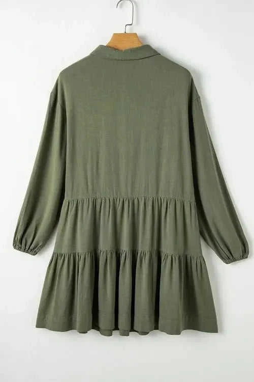 Tiered Balloon Sleeve Dress with Collared Neck Design Eco My Home Dress Salty Season LLC ecomyhome.store United States
