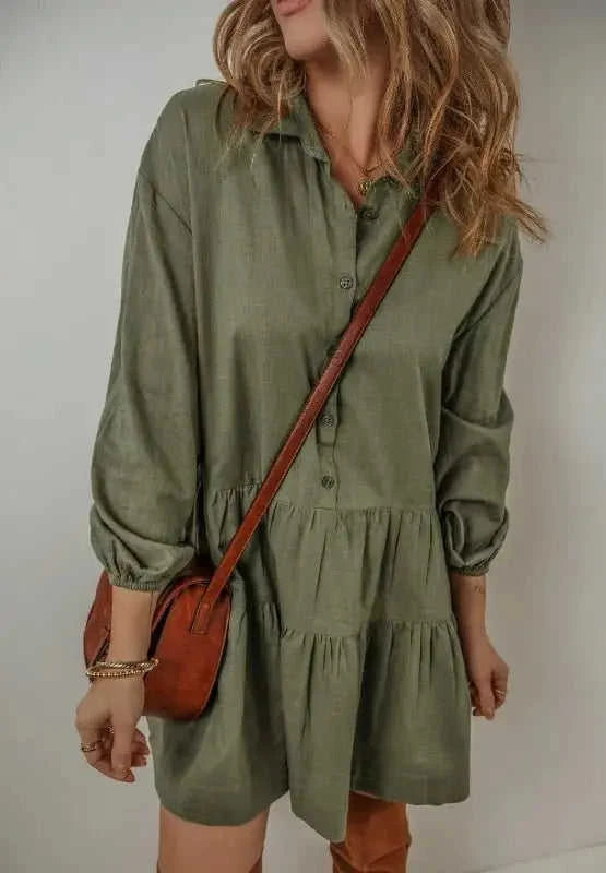 Tiered Balloon Sleeve Dress with Collared Neck Design Eco My Home Dress Salty Season LLC ecomyhome.store United States