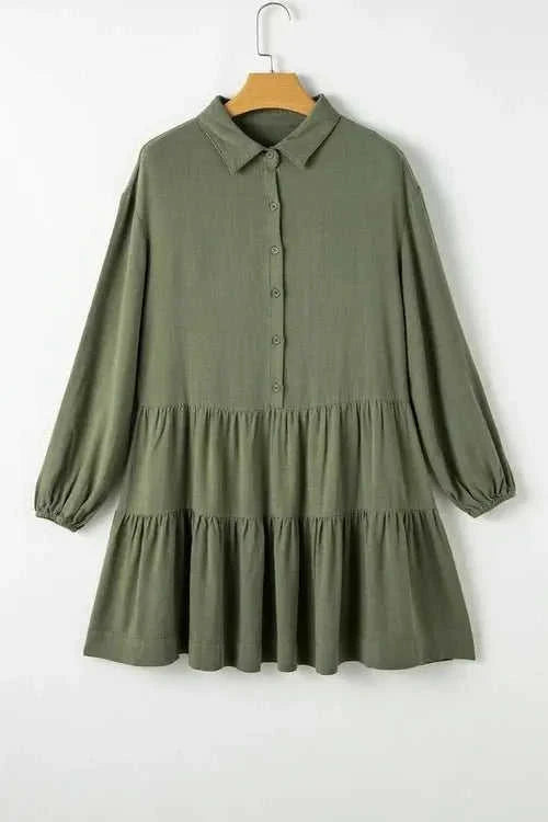 Tiered Balloon Sleeve Dress with Collared Neck Design Eco My Home Dress Salty Season LLC ecomyhome.store United States